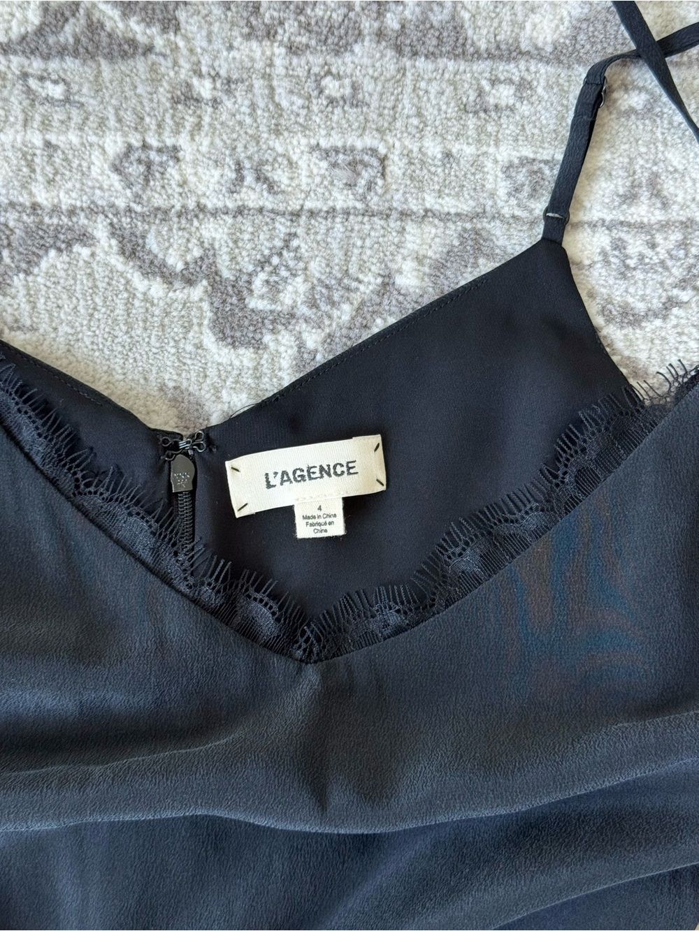L’AGENCE Dia 100% Silk Lace Trim Camisole Wide Leg Jumpsuit in Black - Size 4 - Picture 4 of 9